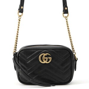 Gucci Chain Shoulder Bag GG Marmont Leather 634785 GUCCI Handbag Black Women's